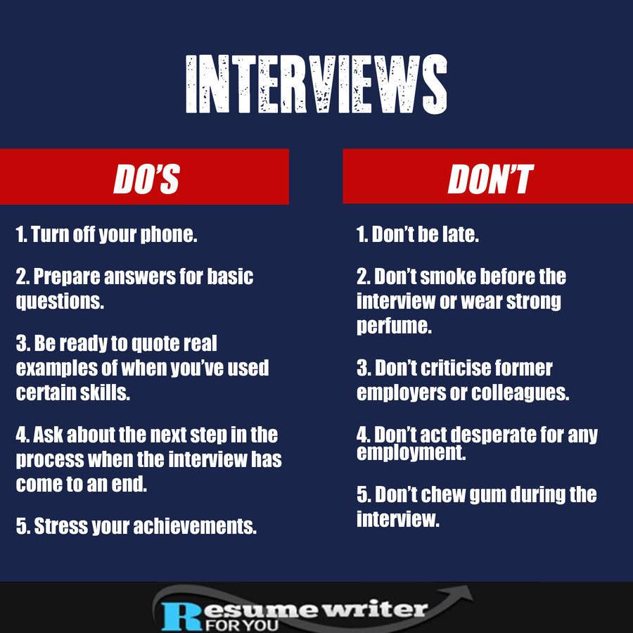 Resume Writer For U on Twitter "5 Interview Do's and Don'ts. 