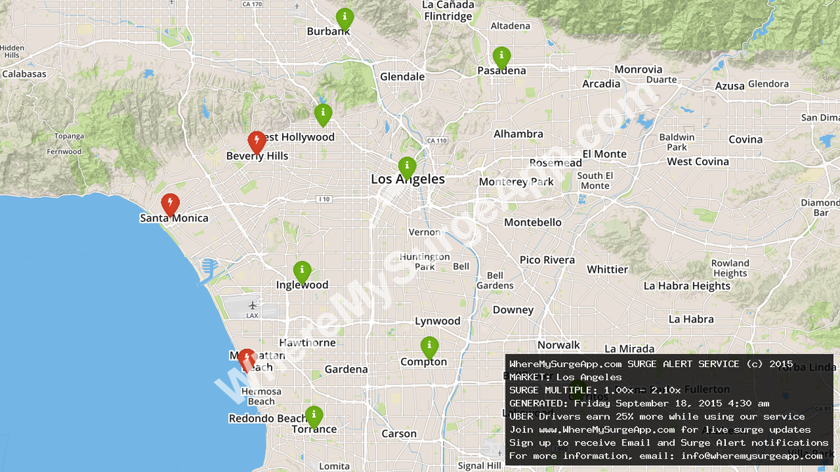 WhereMySurgeApp's tweet photo. Money to be made in Los Angeles #UberDrivers - it's SURGING! #ridesharing #Uber_LA #LosAngeles http://t.co/1kOzd1guVH