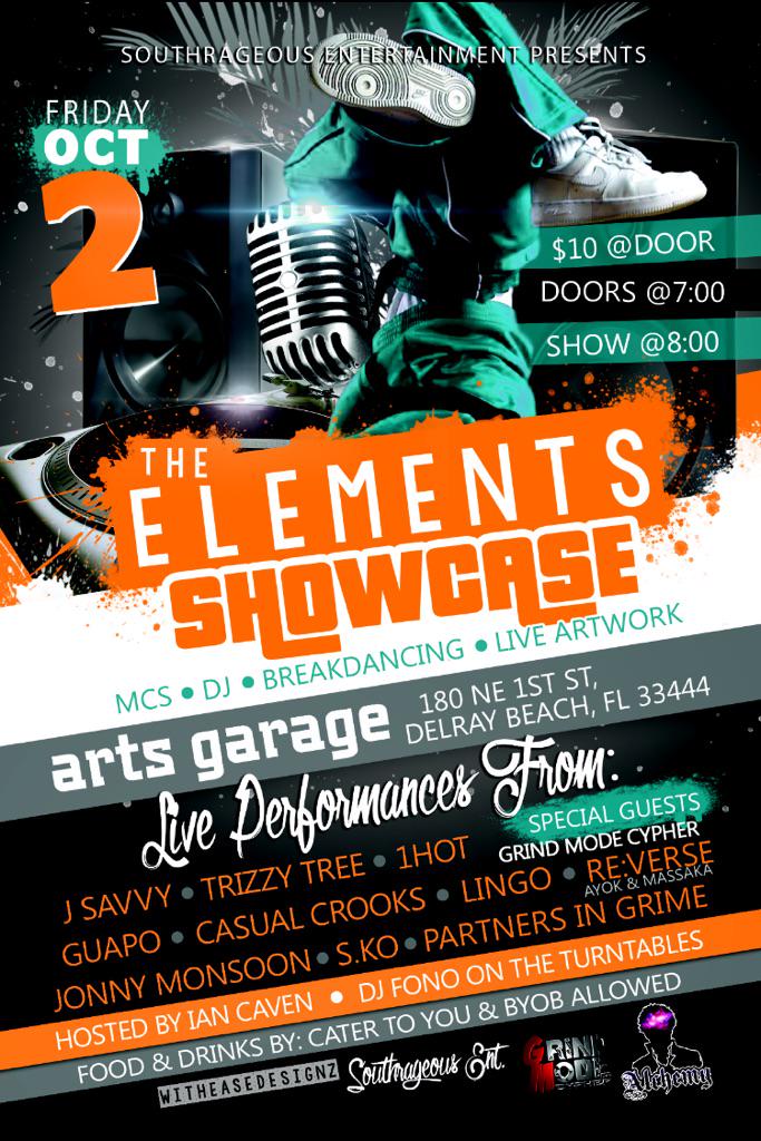 GrindLabMG's tweet photo. #ElementsShowcase FRI 10-2-15 Delray Beach, FL w/ live performances by @ThaaboiiSko @1HotMuzik @JSavvy & more http://t.co/BNa58TxJgh
