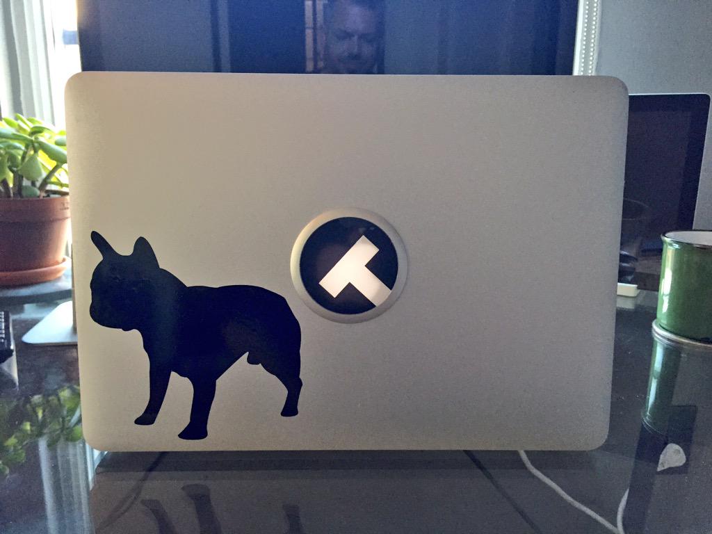 ChrisTuttle's tweet photo. New decal for the MacBook... #frenchieobsession http://t.co/HocKOP4FUc