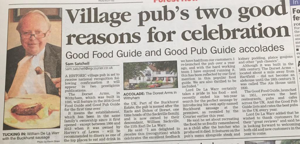 Article in the local paper. #BuckhurstSausage #TheDorsetArmsWithyham #LordDeLaWarr