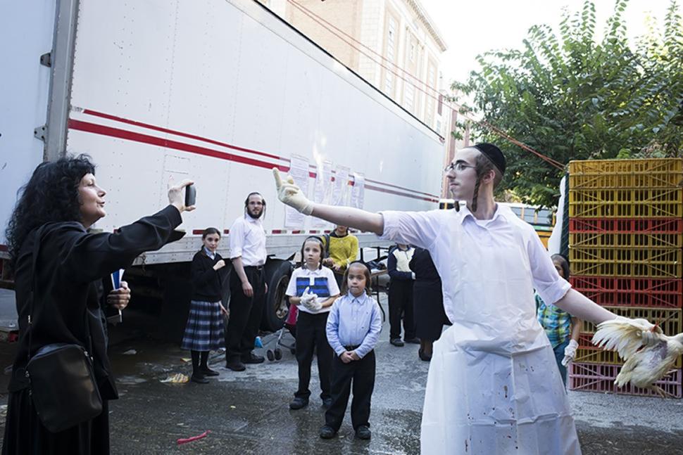 NYDailyNews's tweet photo. Feathers flew in Brooklyn as animal rights activists fought a Jewish chicken slaughter ritual. http://t.co/kl7ypPaS3v http://t.co/7dzCm9G592