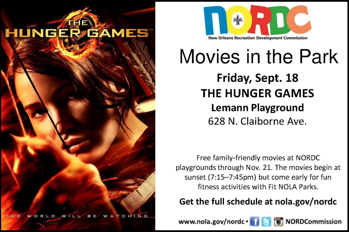 NORDCommission's tweet photo. Tonight's "Movies in the Park" feature is The Hunger Games at Lemann Playground http://t.co/7FMgnFl3Ow