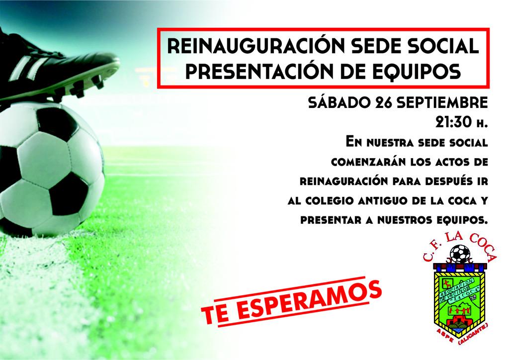 cocaclubfutbol's tweet photo. OS ESPERAMOS!!!! el próximo día 26 reinauguración de nuestra sede y presentación de los equipos!!! http://t.co/tJLaLLcbPx