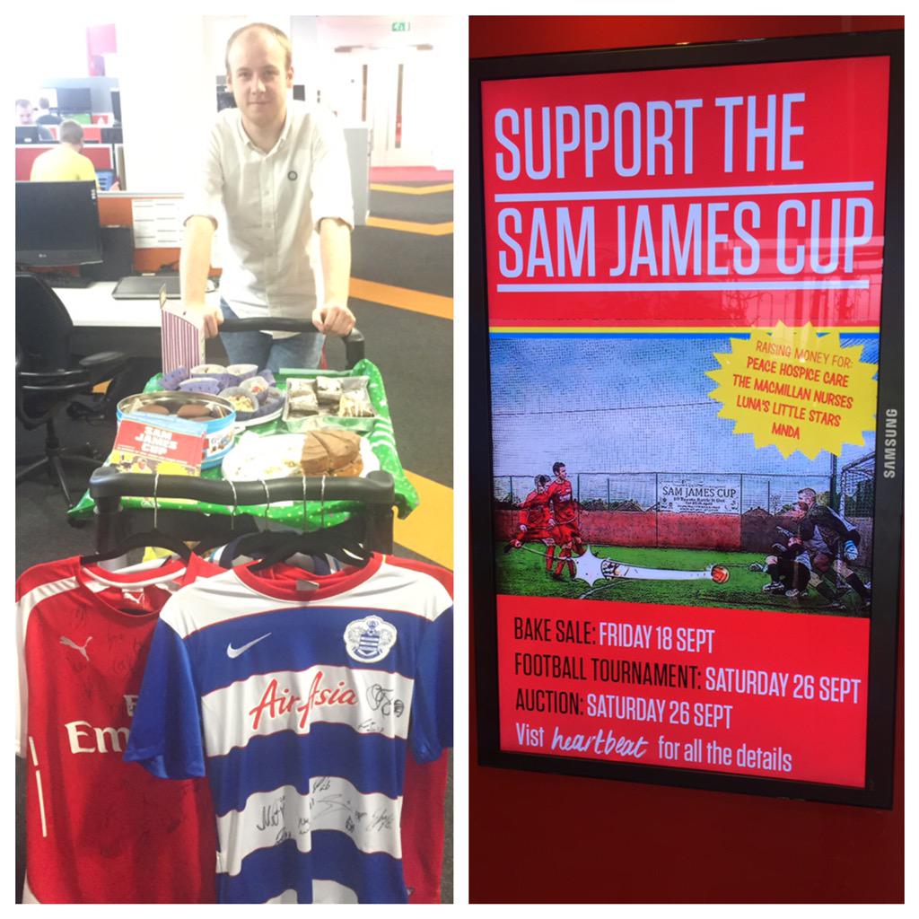SamJamesCup's tweet photo. A massive thank you to everyone at @Ladbrokes who helped us raise £178.53 from today's cake sale #SamJamesCup http://t.co/nzBAva60Xf