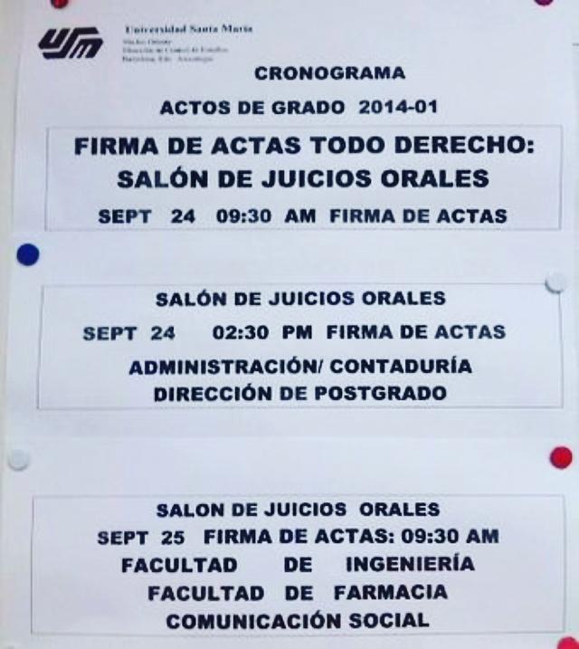 FrenteLaMatica's tweet photo. Cronagrama actos de grado - 2014-01 #USMORIENTE. http://t.co/oawp5p2iSP