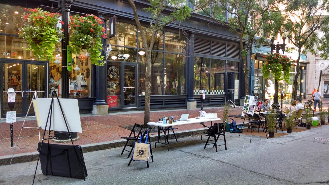 DCurbangirl's tweet photo. #ParkingDay #fandoinc #DOtankDC #newurbanism 200 block of Westminster Street in Providence http://t.co/DP5J3FvJbu