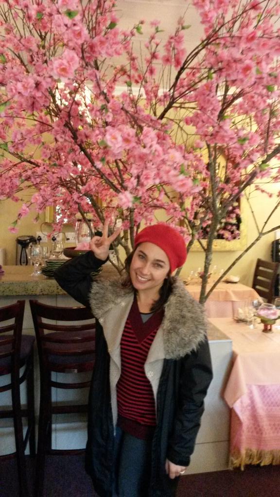 Kitch thai place with fake cherry blossom trees @Nix_Heyns thought of you
