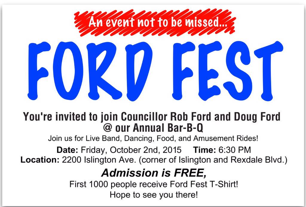 TorontoRobFord's tweet photo. Are you ready for #FordFest2015 ? Join my brother Doug and I TOMORROW for our annual BBQ!  All are welcome http://t.co/wpOtqFFgAe