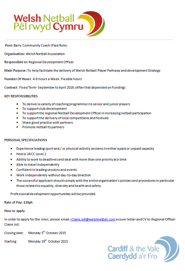 SouthEastWN's tweet image. Community Netball Coach opportunity in Barry #paidrole #netball #coach @ValeSportsNews @WelshNetball @WNA_Development