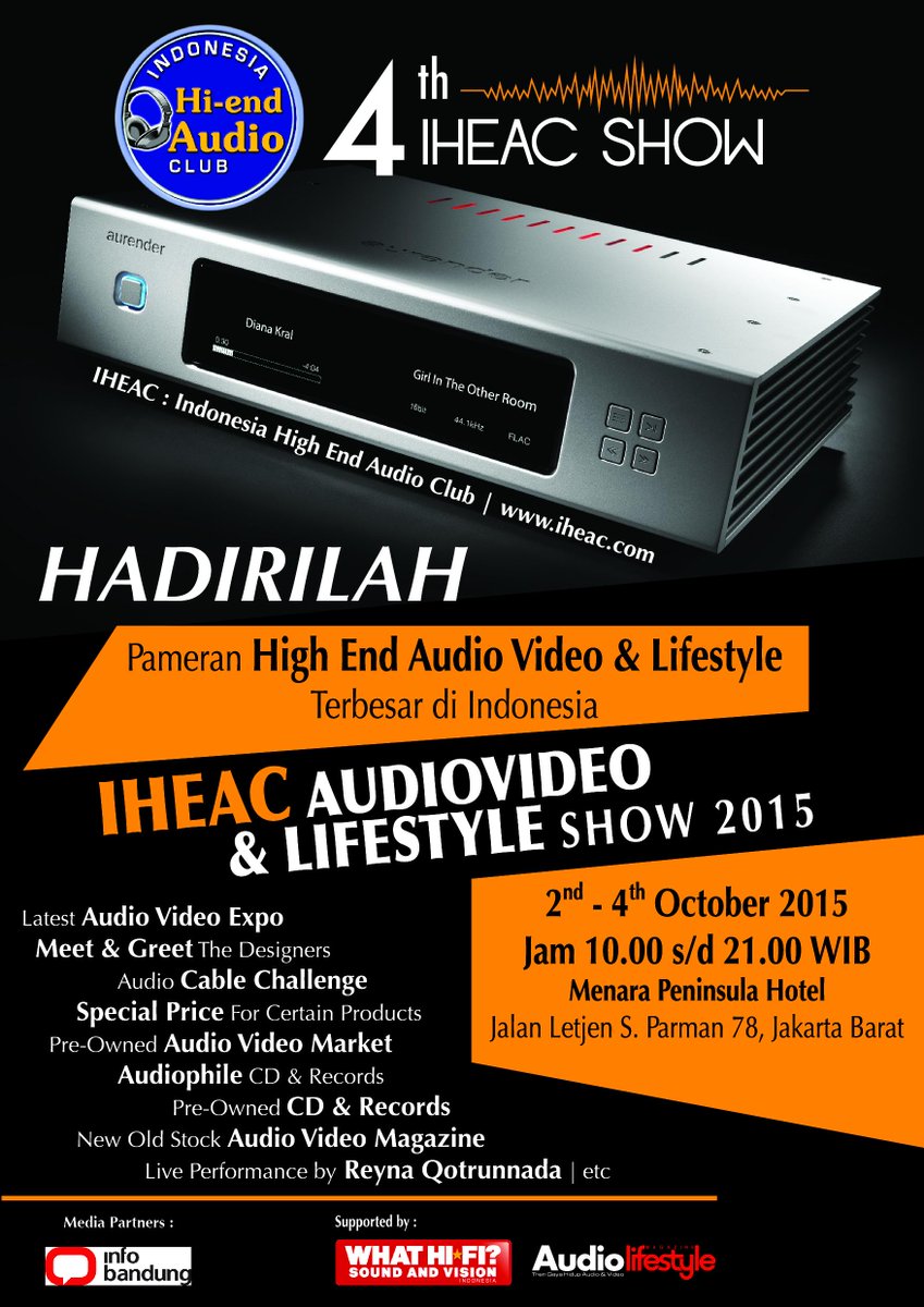 infobandung's tweet photo. Pameran Audio Terbesar di Indonesia hadir di JKT ! Akan ada artis2 internasional juga. GRATIS ! Follow @iheac_id http://t.co/adV0m29lNj