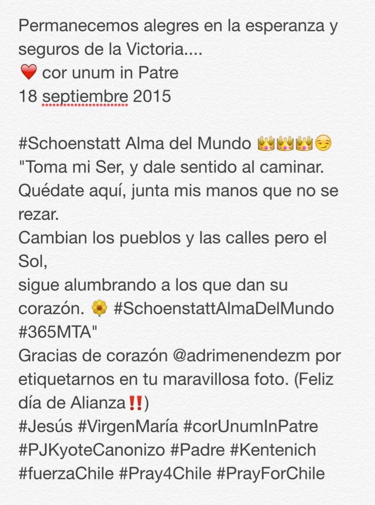 SchoenstattMPHC's tweet photo. Feliz 18!
Que la luz d c/ puesta de sol 🌅
nos recuerde la Victoria del AMOR sobre el dolor!
#Schoenstatt
#fuerzaChile http://t.co/CN3XxgOX5Z