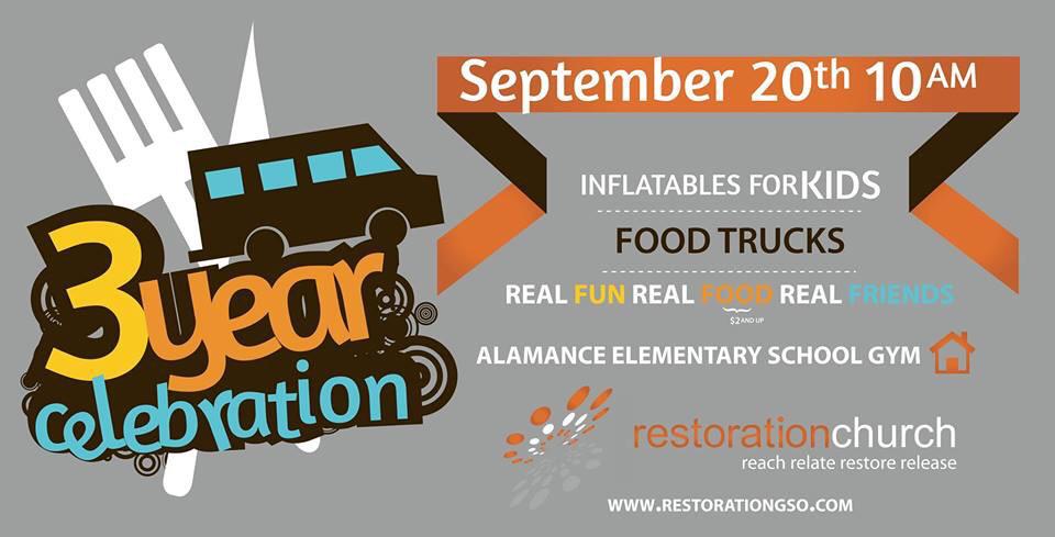 RestoreGSO's tweet photo. Getting ready to celebrate 3yrs of God's goodness this Sunday! http://t.co/SoP2MeR5AH