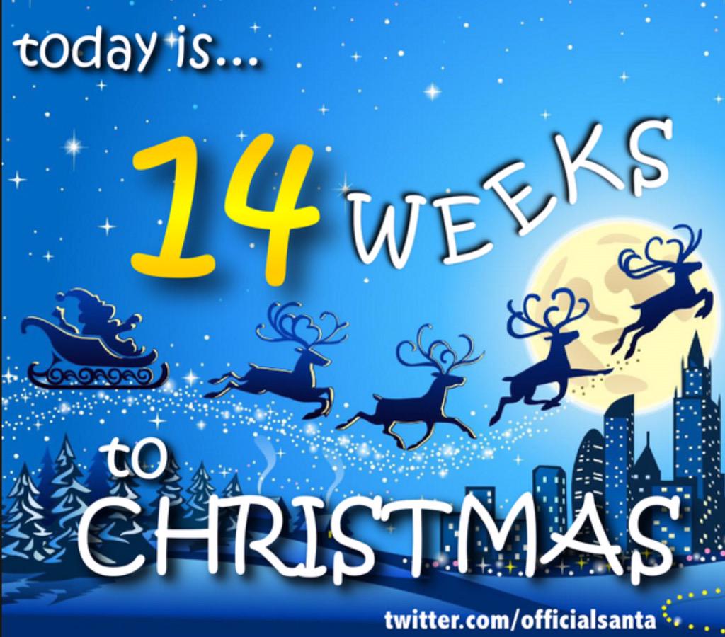 OfficialSanta's tweet photo. today is...
🎁🎄⛄️🎅🏻🎁🎄⛄️
 ONLY 14 WEEKS
 TO CHRISTMAS
 🎁🎄⛄️🎅🏻🎁🎄⛄️
#CountdownToChristmas http://t.co/o0vWj3a9sT