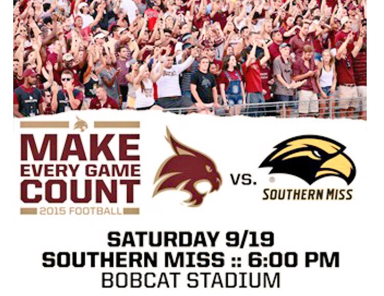 UnitedWeFanTXST's tweet photo. ONE DAY 'TILL GAME DAY! #TXST
#USMvsTXST #TXSTWHITEOUT http://t.co/O5ATvpe3sr