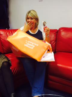 ttakelley1's tweet photo. Rugby World Cup ready @TheTurnerAgency with our mini mascot sporting the pass the parcel winner! Thank you @thenec http://t.co/xVR3aV8A43