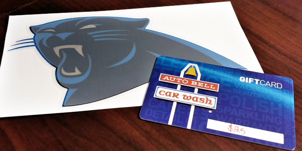 Panthers's tweet photo. Followers who RT are eligible to win an @AutobellCarWash gift card &amp; #Panthers car decal! 5 winners chosen by 3PM. http://t.co/jUNIZgZjID
