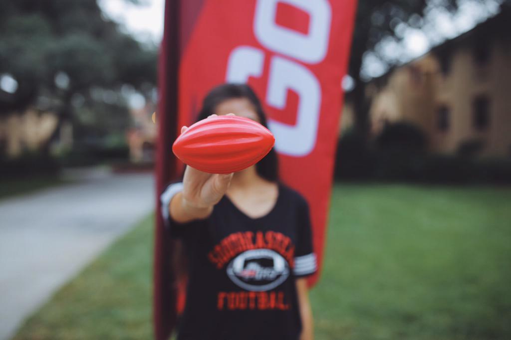 seuniversity's tweet photo. Students, there are 3 footballs hidden somewhere on campus between Destino &amp; Valencia, find them and win! #SEUfanDay http://t.co/VfSlMwPlA4