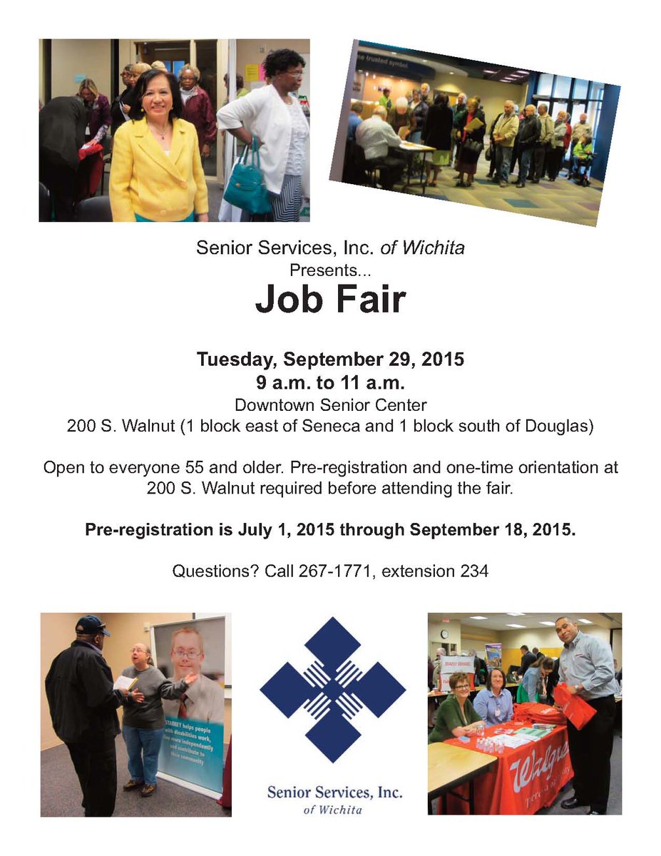 SedgwickCounty's tweet photo. ICYMI: Registration for the Senior Services, Inc. of Wichita #SeniorEmployment Fair closes TODAY. #hiring http://t.co/thEiAmrIaM