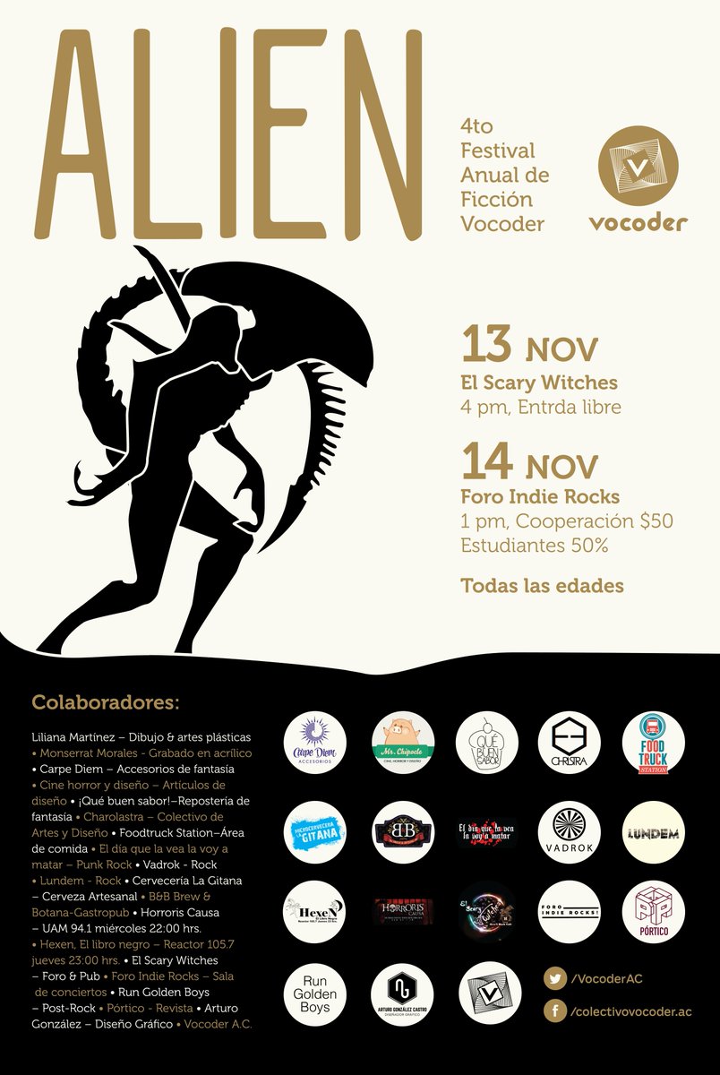 VocoderAC's tweet image. Ya ubican a nuestros colaboradores?? #Alien #FestivaldeFicciónVocoder @indierocks @clauzzen @horroris @FTStation