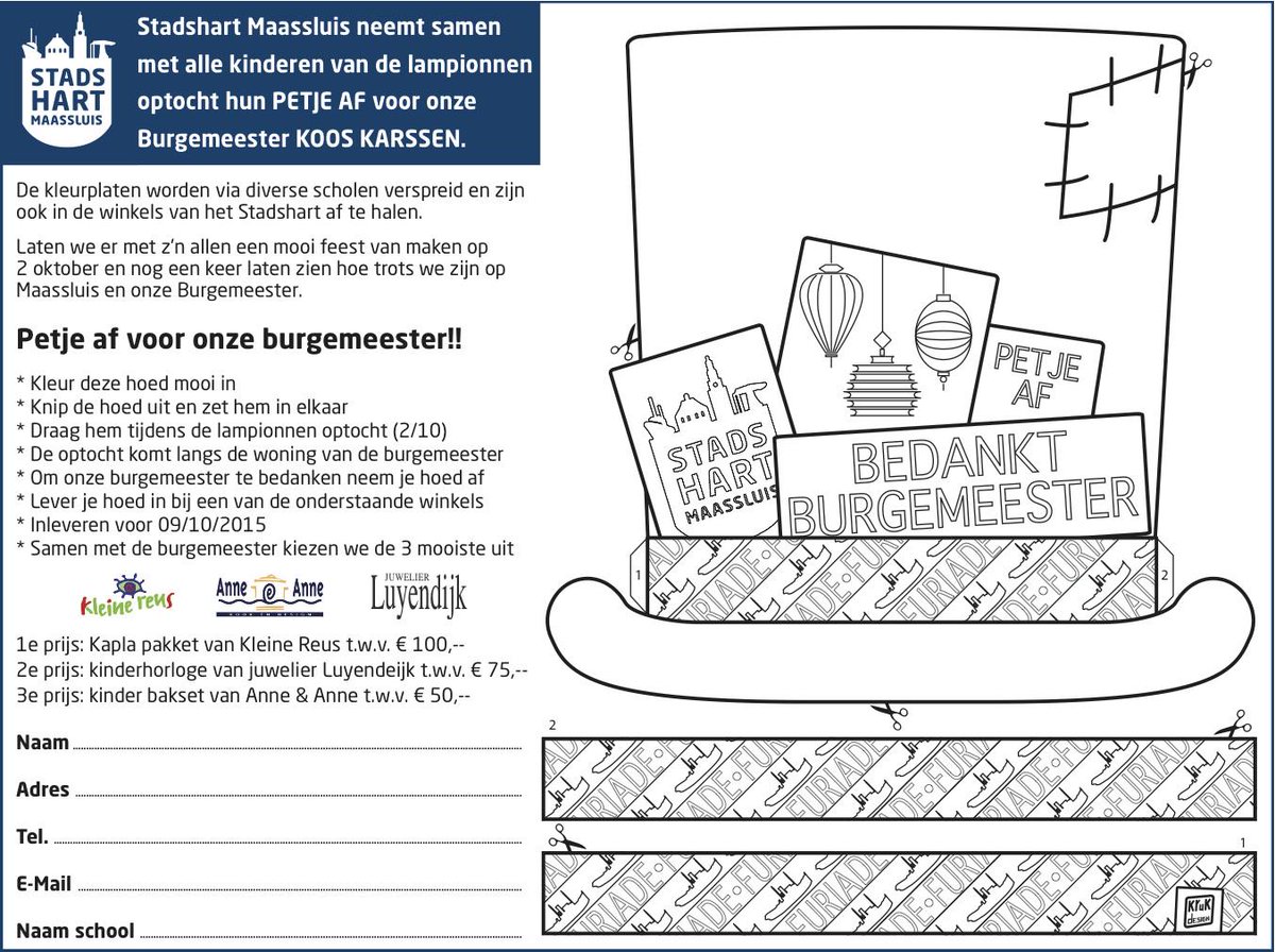 niekschaper's tweet photo. leuke actie in de #binnenstad: Petje af voor de burgemeester, kleur deze en draag hem tijdens de lampionnen optocht! http://t.co/UO3ib1z7RH