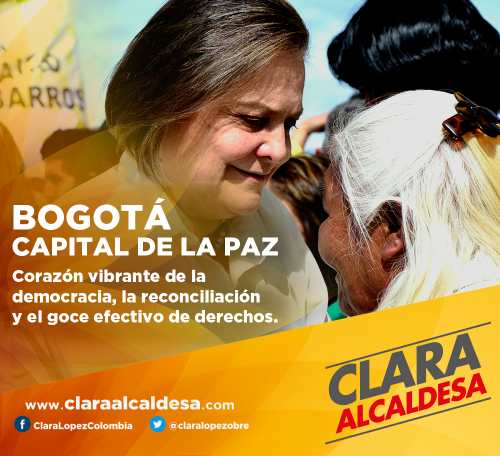 ClaraLopezObre's tweet photo. Toda la vida hemos sido constructores de Paz, lo seguiremos siendo desde la alcaldía de Bogotá. #ConLaFuerzaDeTodos http://t.co/pzpBjNVgNr