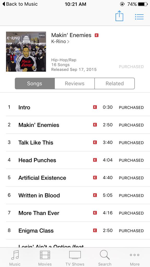 D3mon187's tweet photo. @TheRealKRino I haven't even got passed the first track and I already know this is Greatness!!#makinenemies http://t.co/76Hpt8VSSJ