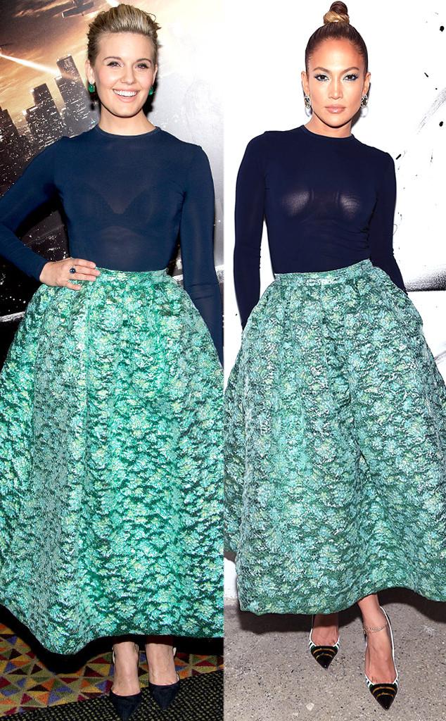 EOnlineUK's tweet photo. Maggie Grace challenges Jennifer Lopez to a skirt #fashoff but who wore it best?! RT for Maggie, Fav for JLO! http://t.co/GoCs8tEIWu