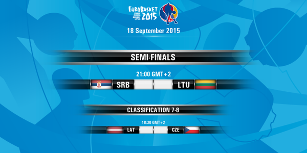ffbasketball's tweet image. #EuroBasket2015 - Programme de la journée
Match de classement 7-8 | 18h30 - #LATCZE
Demi-finale | 21h00 - #SERLTU