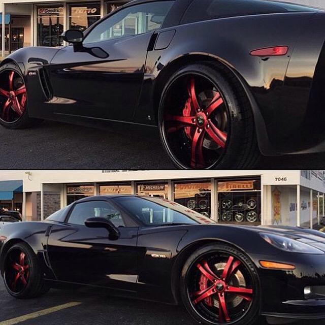 wheelnationusa's tweet photo. Red &amp; the new Black. #corvette rocking @saviniwheels SV29 20" wheels.  #stance #ridethenation #itsthateasy http://t.co/izZKXoPJ2o