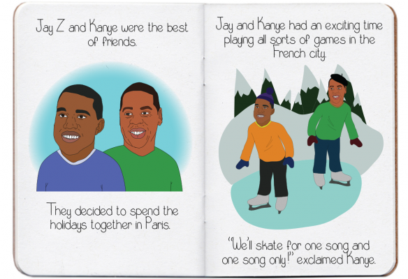 ComplexStyle's tweet photo. An artist imagines Kanye and Jay Z's "Ni**as in Paris" as a children's book 😂😂: http://t.co/SqWsan4Hp8 http://t.co/9azGpJ9KIC