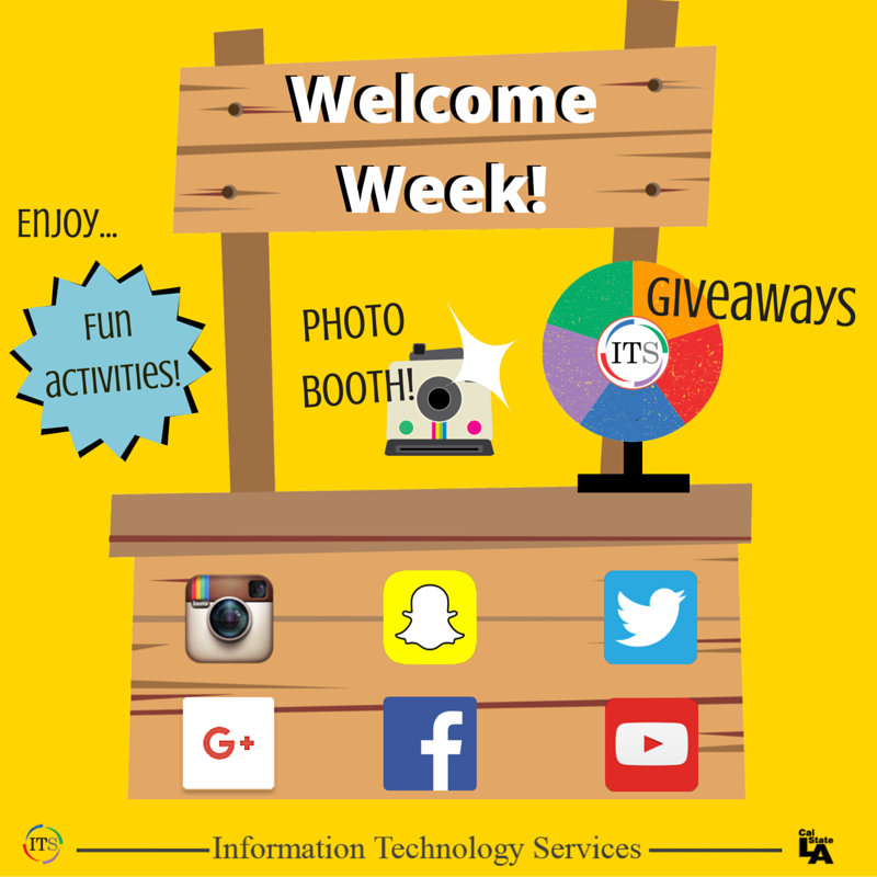 MyCalStateLA's tweet photo. #ITSWelcomeWeek is next week! Find us on main walkway between gym & Administration. Giveaways, fun events, & more! http://t.co/dJBoMLxA2D