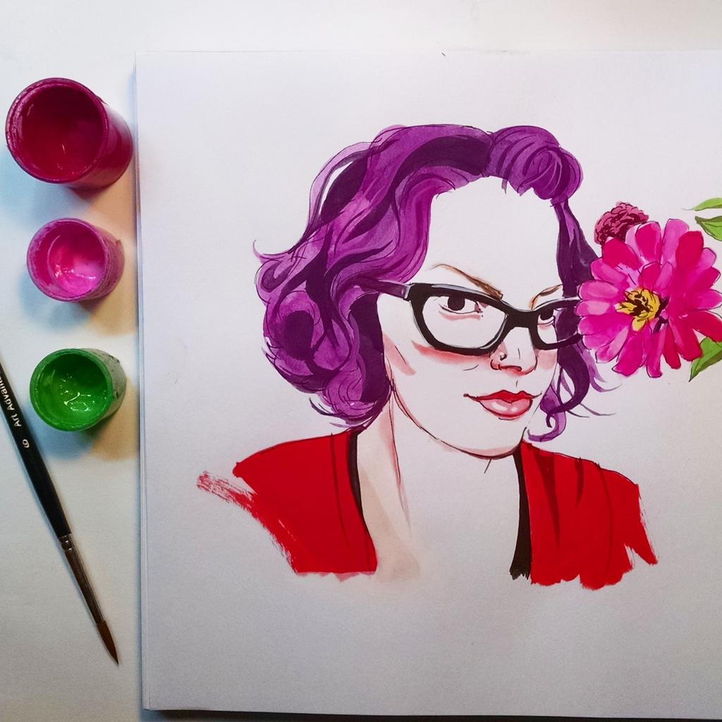 jkroik's tweet image. My 6th #communityportrait is of lovely Anita. #portrait #illustration #flowers