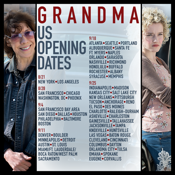 GrandmaFilm's tweet photo. .@GrandmaMovie has expanded to more theaters. See the full listings of theaters below! http://t.co/83Gryf5EQ2