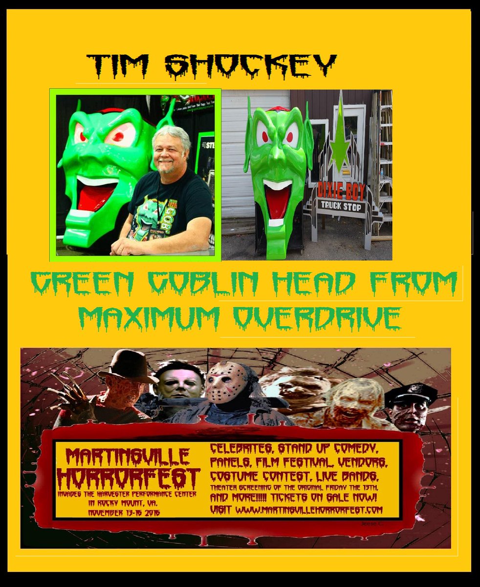 M_VAHorrorfest's tweet photo. #MartinsvilleHorrorfest Is proud to announce The Green Goblin Head From Maximum Overdrive! http://t.co/9Y1CcjE2ZB