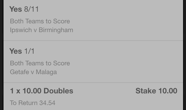 JustBetTips's tweet image. Tonights BTTS double #ITFC #BCFC #Getafe #Malaga #BTTS