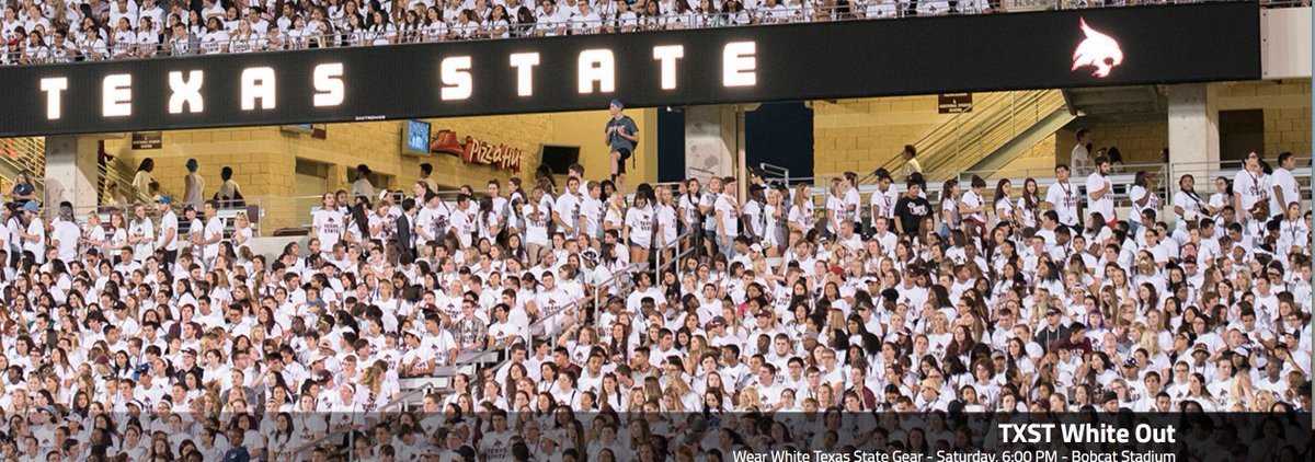 UnitedWeFanTXST's tweet photo. TOMORROW is the LAST home football game for FIVE WEEKS!
Kick off is at 6pm! #USMvsTXST #TXSTWhiteOut http://t.co/XoQ8pVs2K4