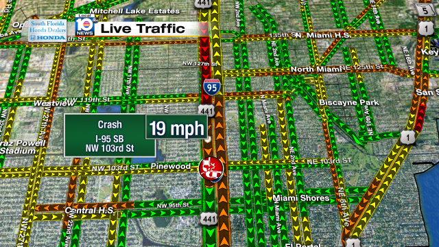 Crash on I-95 SB at NW 103rd St. Speeds at 19mph #traffic #miami @JeniseFernandez http://t.co/PS6OWEYoEQ
