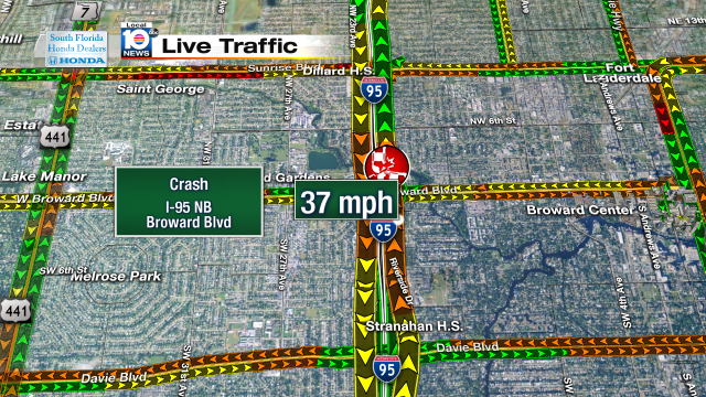 Crash on I-95 NB at Broward Blvd. Speeds at 37mph #traffic #broward @JeniseFernandez http://t.co/y9SHiqPp05
