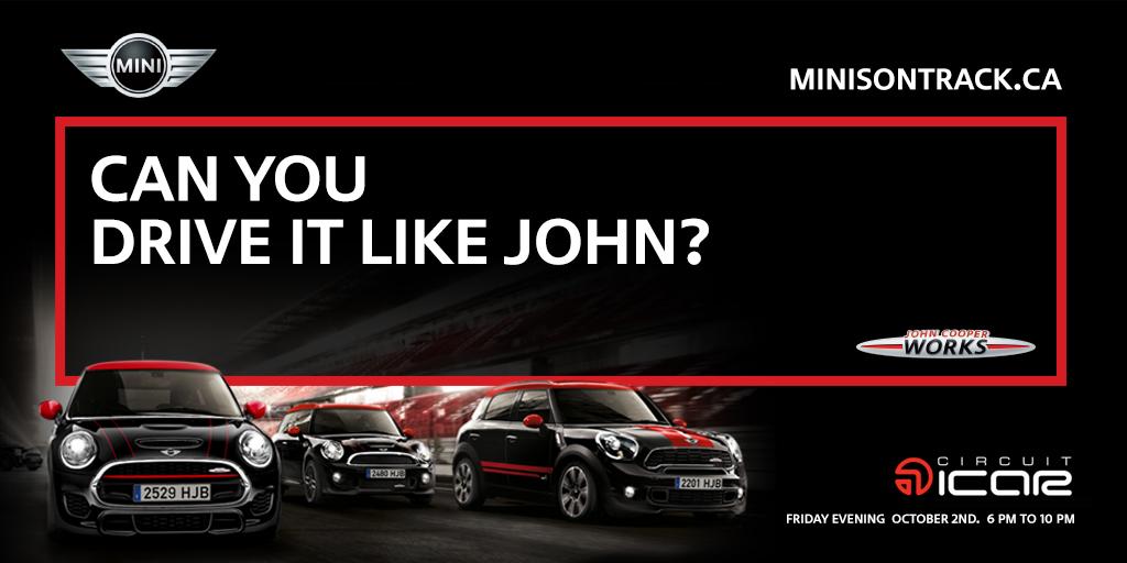 MINICanada's tweet image. Take your MINI for a spin on a world-famous racetrack in Mirabel, QC on Oct 2. Register now: minisontrack.ca