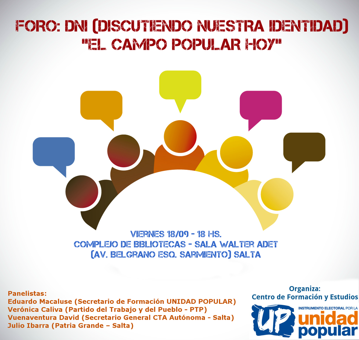 SaltaUP's tweet photo. Ya empieza el Foro DNI. Dale, vení. Participá e involucrate. No dejes pasar la oportunidad. Belgrano esq. Sarmiento http://t.co/q1LvwjQAMM