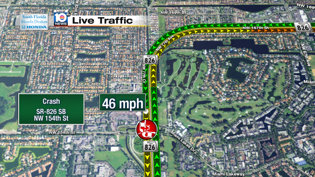 Crash on SR-826 SB at NW 154th St. Speeds at 46mph #traffic #hialeah @JeniseFernandez http://t.co/Q2Aud0Uznr