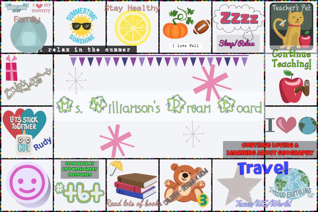 kwhaysedu's tweet image. Ms. W&apos;s Dream Board @7Mindsets #dreambig #teachermodeling @Buda_Bulldogs #DigitalLearning #5thgrade @befunky