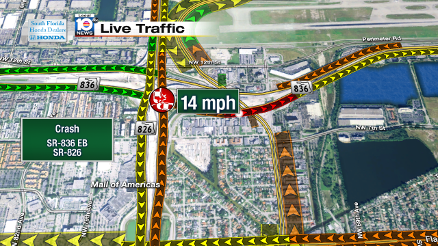 Crash on Dolphin Expy EB at the Palmetto Expy. Speeds at 14mph #traffic #miami @JeniseFernandez http://t.co/EPc6dxmOzz