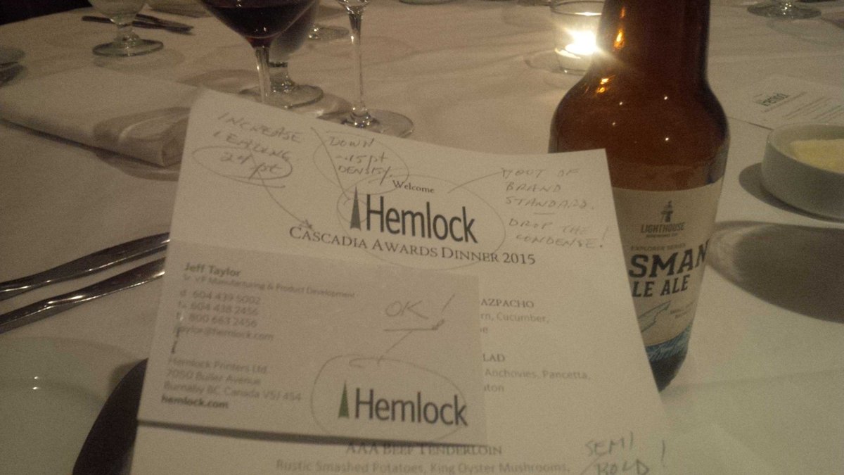 rakouwenhoven's tweet photo. @hemlockprinters cascadia sales dinner. this is what happens when our menu doesn't meet brand standards #printnerds http://t.co/0IirVKLQ6B