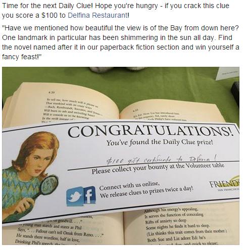 FriendsSFPL's tweet photo. #dailyclue at our @bigbooksale! crack this clue &amp; score $100 to @delfinasf ! http://t.co/WLCx82ejQw