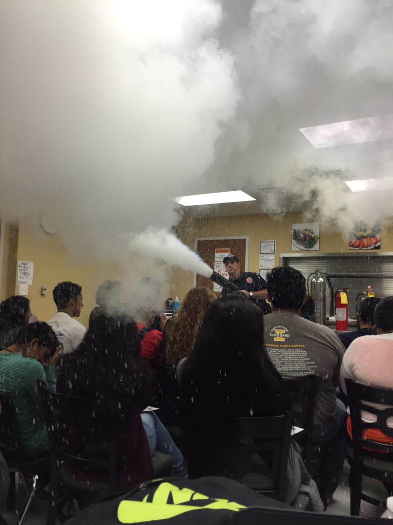TheyCallMeMsN's tweet photo. Practicum in Hospitality and Culinary learning fire safety from @Irving_Fire ๐ #makingitsnow โ๏ธ @iisdCTE @IrvingHigh http://t.co/3O4SmVUSBB