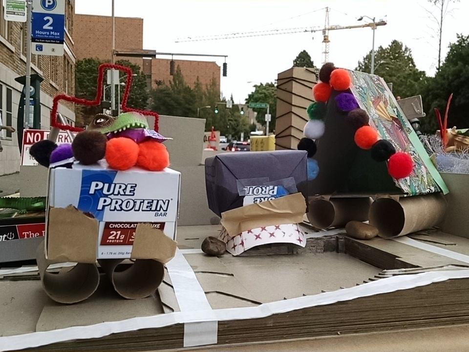 StephVelasco's tweet photo. Some adaptations to make #jurassicparklet more resilient to the impending flood, incl pylons &amp; dams #SEAparkingday http://t.co/tpXf60hwC1