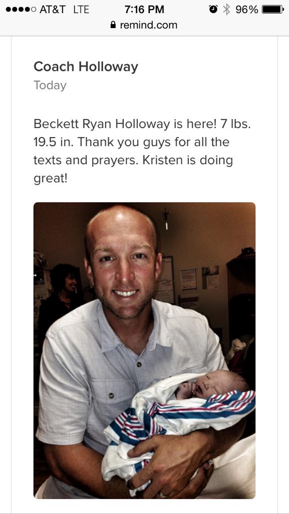 GWDBaseball's tweet photo. Congrats to Coach Holloway and Kristen #BabyBeckettRyan #baseballname #3 http://t.co/cQ4lptbdRU