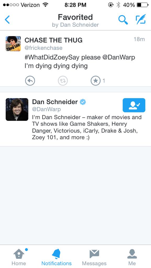 frickenchase's tweet photo. HOLY FUCKING SHIT @DanWarp JUST FAVORITED MY FUCKING TWEET AND IMMA BOUT TO FIND OUT WHAT ZOEY SAID ABOUT ME #FUCKYES http://t.co/HBCCI2aSrd
